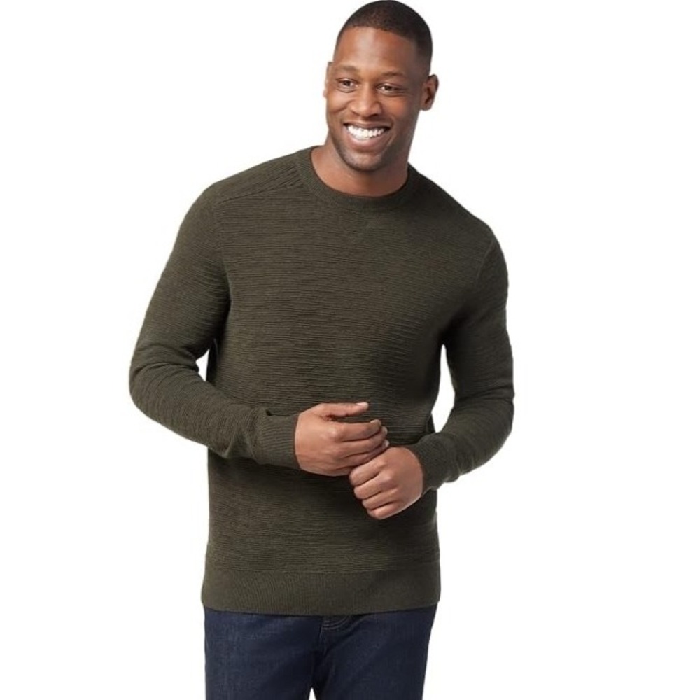 Smartwool | Brookline Crew Sweater Olive Green Textured Knit Size L Wool Blend